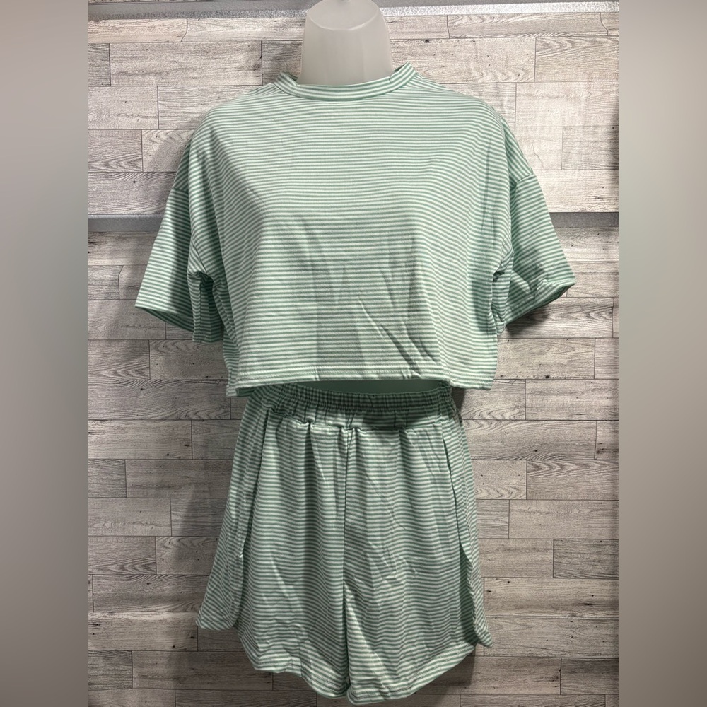 Striped Green Cropped Top and Shorts Set